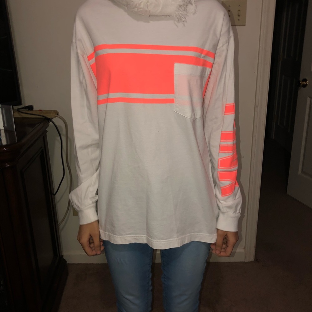 PINK Neon Orange/White Long Sleeve Shirt